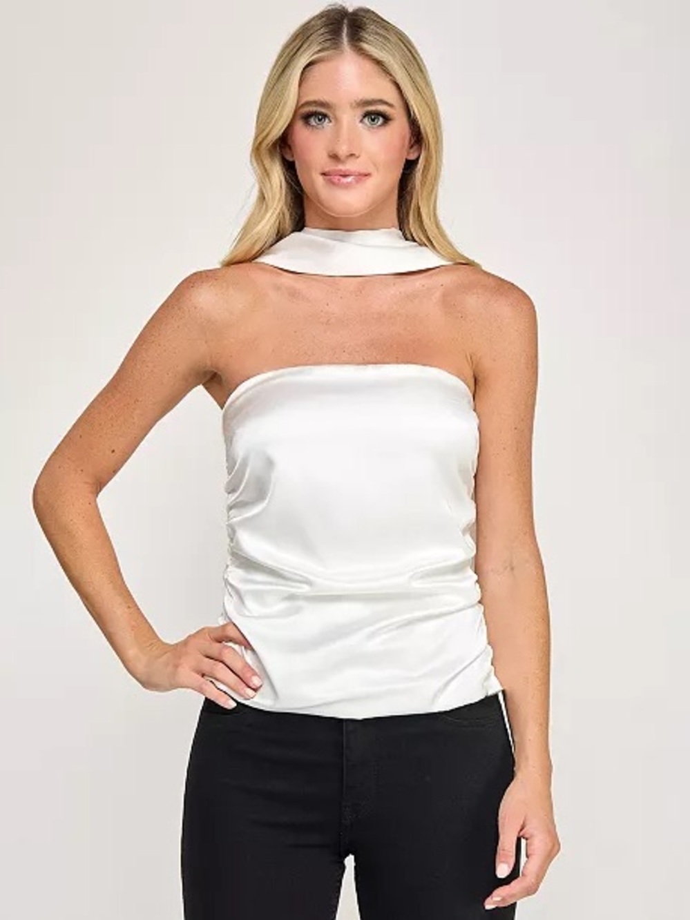 Scarf Silk Straight Top - White